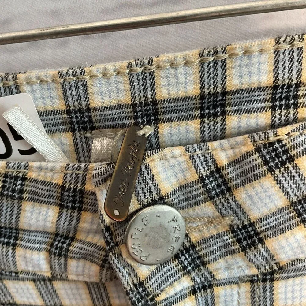 Free People Pants Womens 27 Orange Plaid High Waisted Trouser‎ Tapered Leg 28x27